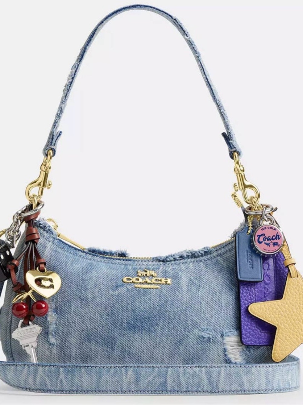 Coach Light Denim Mini Shoulder Bag with Gold Hardware and Yellow Star Charm